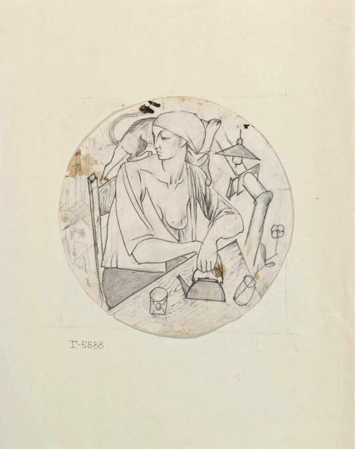 Самохвалов А.Н. Эскиз к декоративной тарелке «Завтрак работницы». 1923 Самохвалов А.Н. Эскиз к декоративной тарелке «Завтрак работницы». 1923